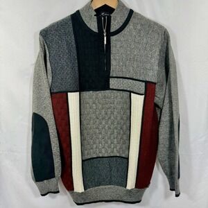 Montique‎ XL Mock Neck Quarter Zip Sweater Color Block Retro 90's Style